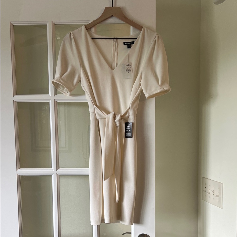 Express Cream Midi Dress with Tie Waist